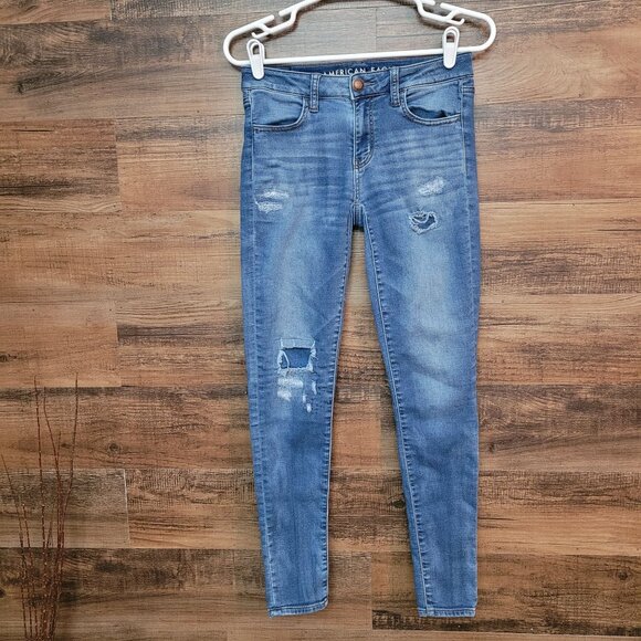American Eagle Jeans 2 R Super Stretch Low Rise Jegging Ripped - Picture 1 of 13